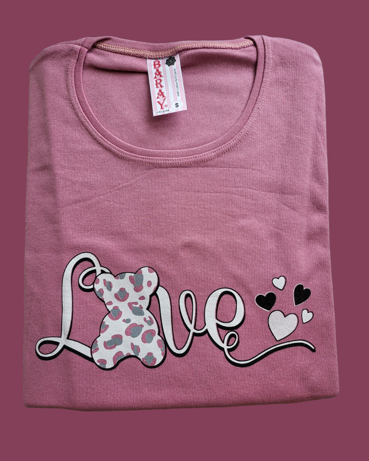 Pijama de Femei mânecă lungă BARAY – model “Love”, bumbac 90%, lycra 10% – Fabricată în Turcia