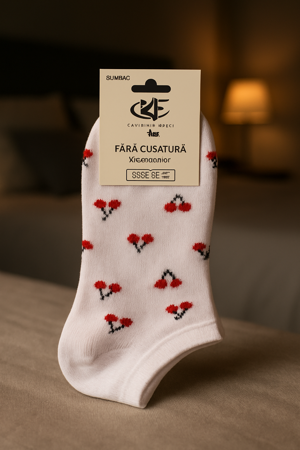 Șosete scurte de damă - model cireșe - Bumbac - 2 perechi