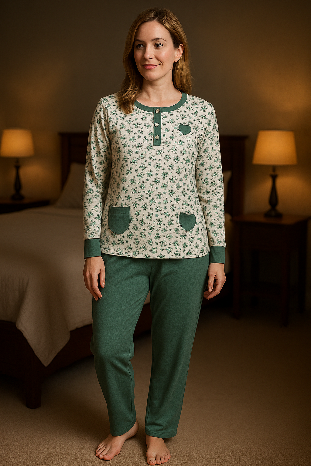 Pijama de Femei mânecă lungă BARAY – model “Love”, bumbac 90%, lycra 10% – Fabricată în Turcia