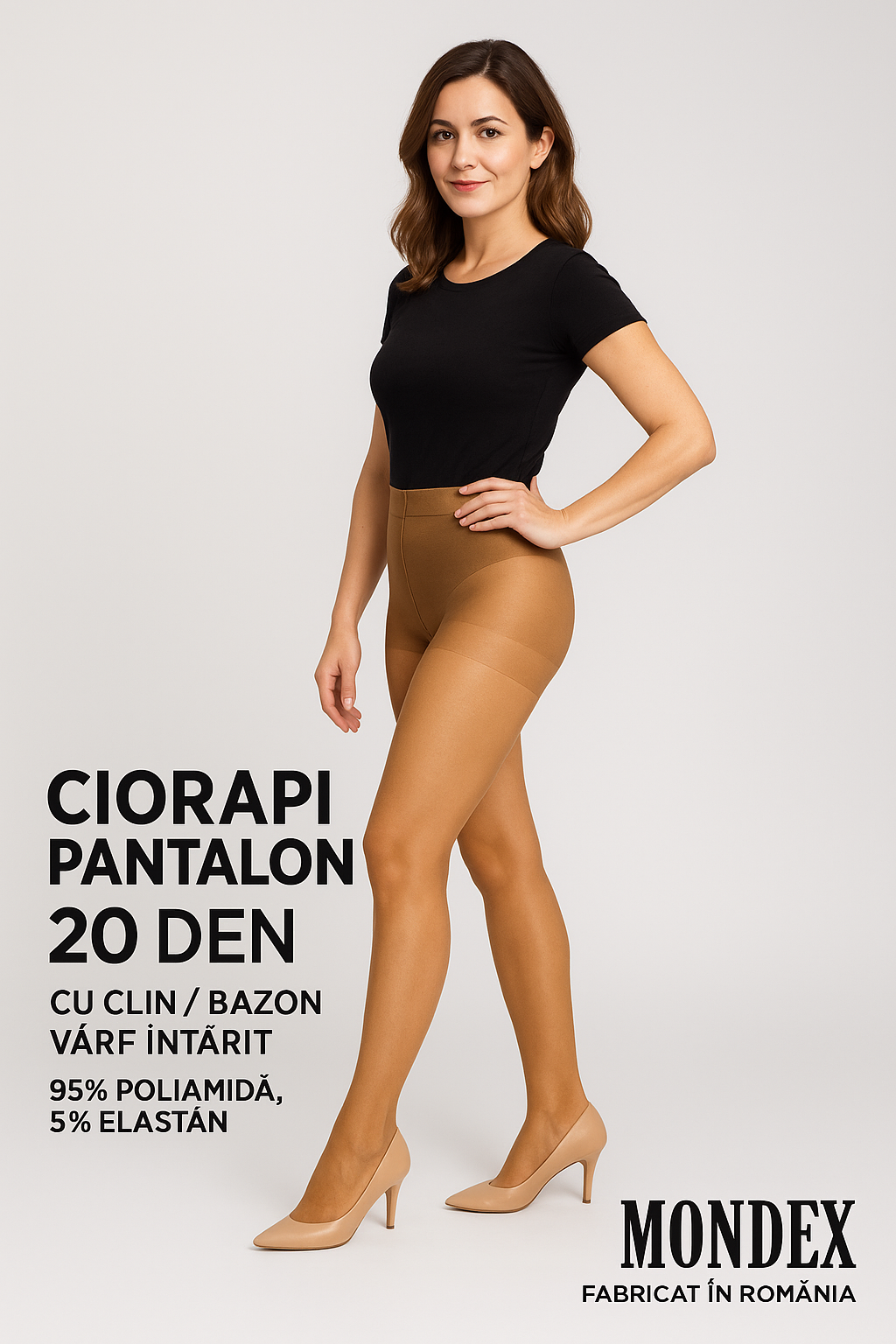 Ciorapi Pantalon cu Clin/Bazon și Vârf Întărit – 20 DEN – Mondex Sibiu